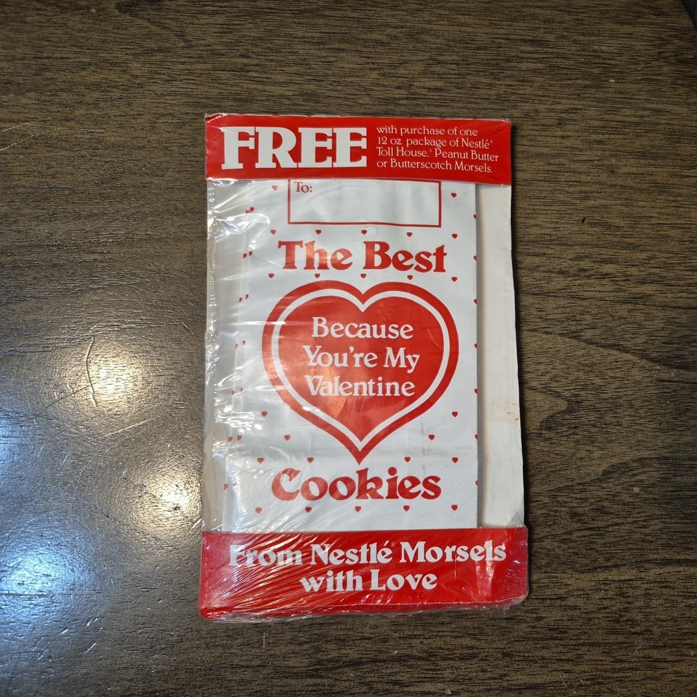 Vintage Nestle Valentines Day Cookie Recipe Card And Bags 1985 NOS